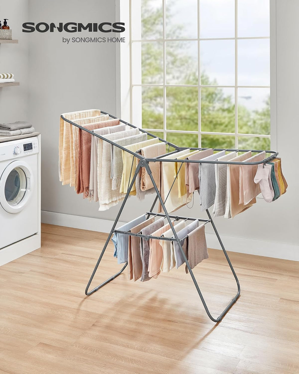 SONGMICS Clothes Drying Rack, Foldable Space-Saving Laundry Drying Rack