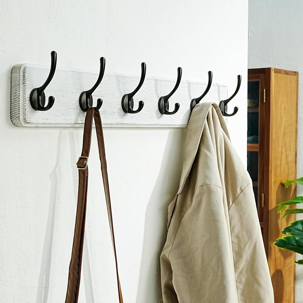 Dseap Coat Rack Wall: 24" Long, Patented, Heavy-Duty, 6-Double-Hooks Woo...