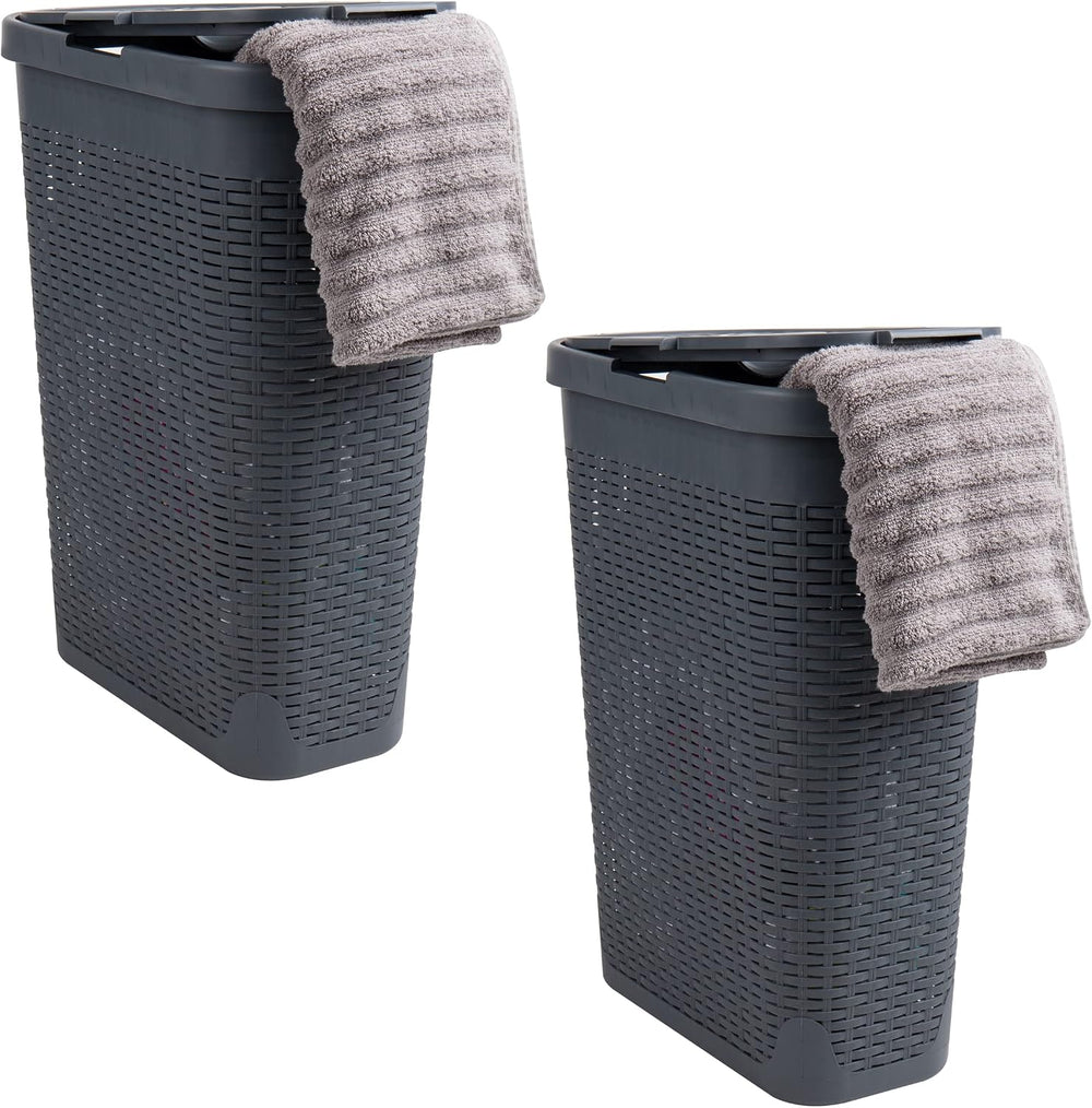 Mind Reader Slim Laundry Hamper with Lid, 40L Clothes Basket, Narrow Tapered ...