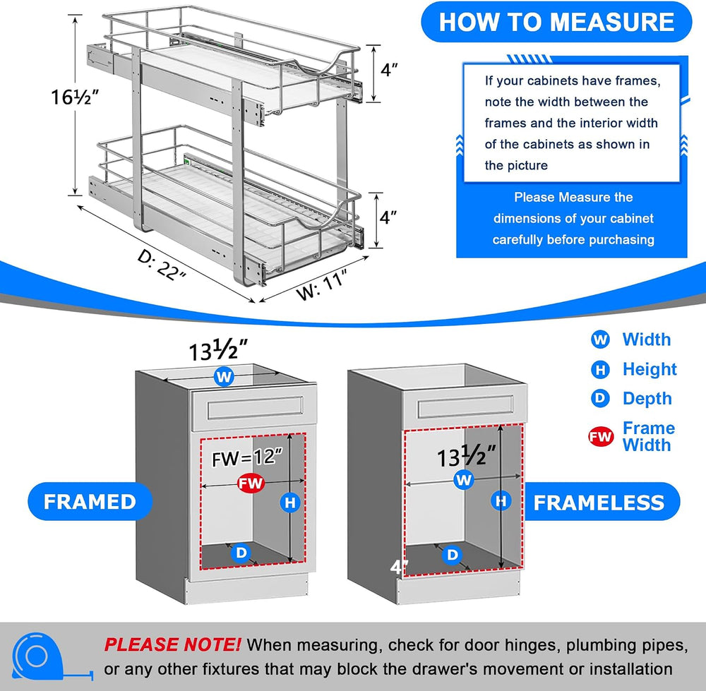 WelFurGeer 2-Tier Kitchen Cabinet Pullout Shelf and Drawer Organizer, Soft Cl...