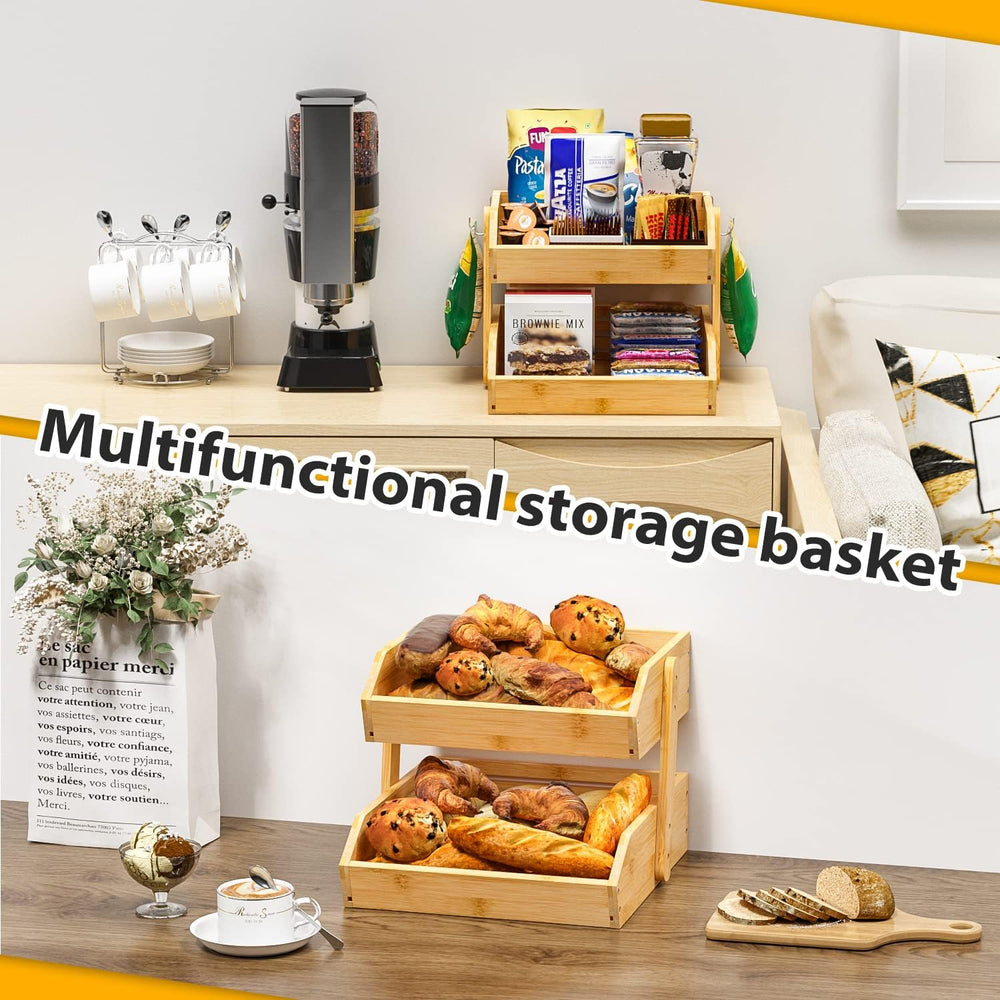 Gmtsl Bamboo Fruit Basket for Kitchen, Fruit Holder for Kitchen Countertop