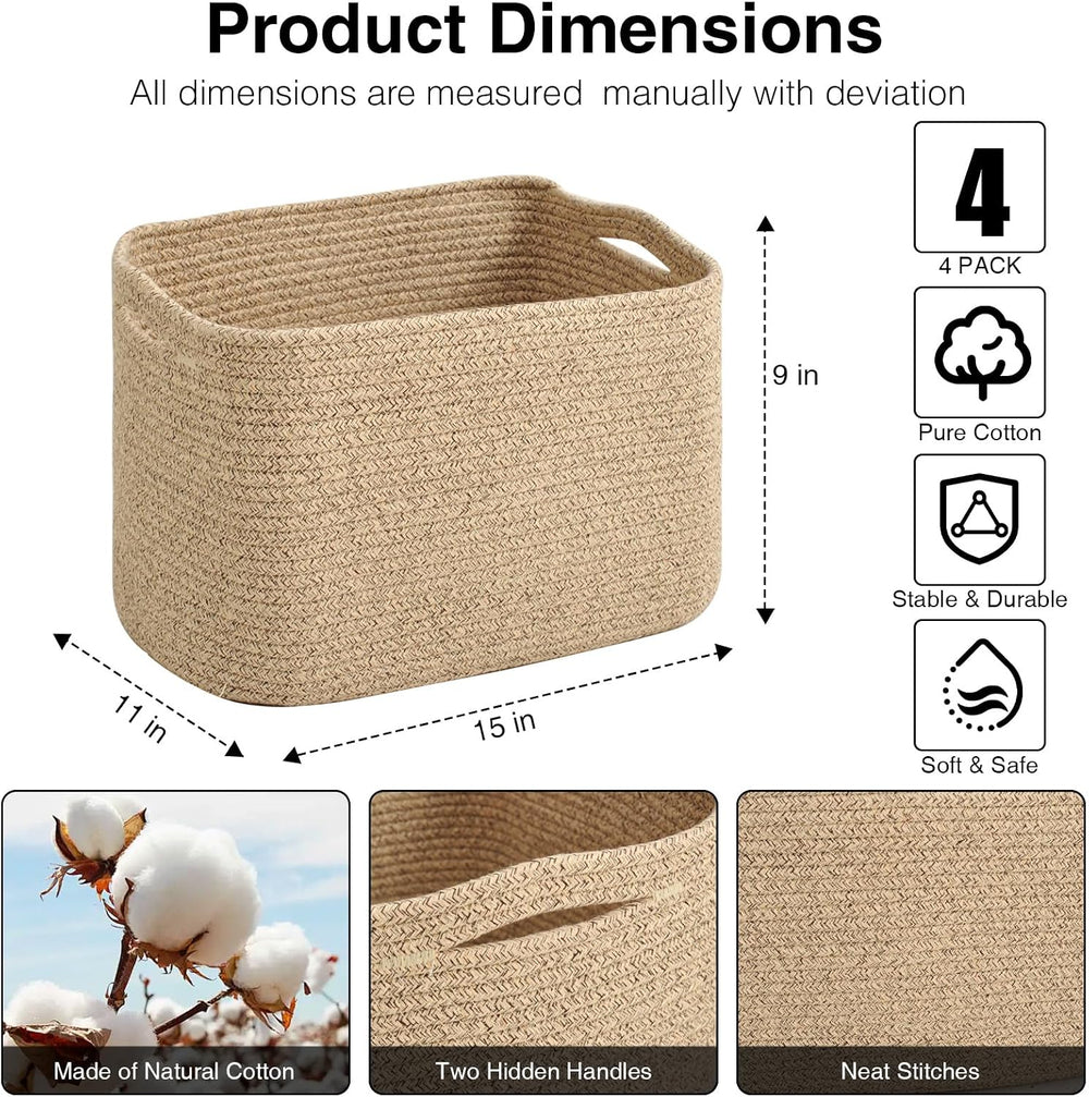 ICERZCZ Rope Storage Baskets for Organizing, 15x11x9 Mixed Brown 4 Packs