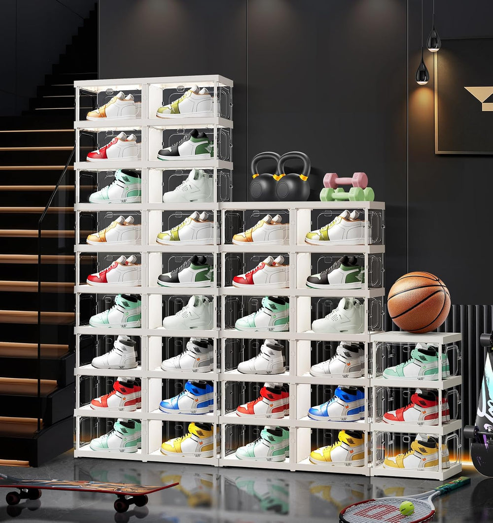 CIMLORD 9-Tier Foldable Shoe Rack Organizer, Magnetic Doors,18 Pairs,White