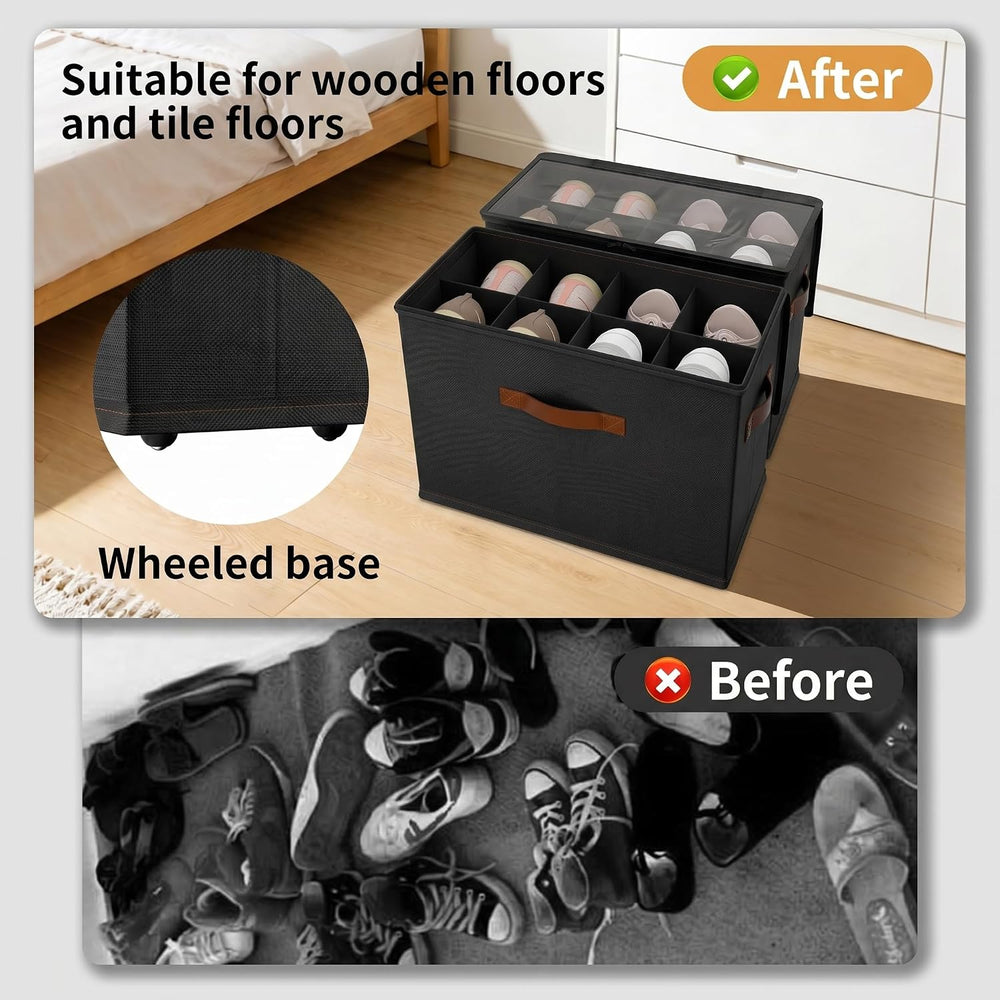 EE-RoomWorld 2 Pack rolling shoe rack on wheels,No Assemble Required shoe org...
