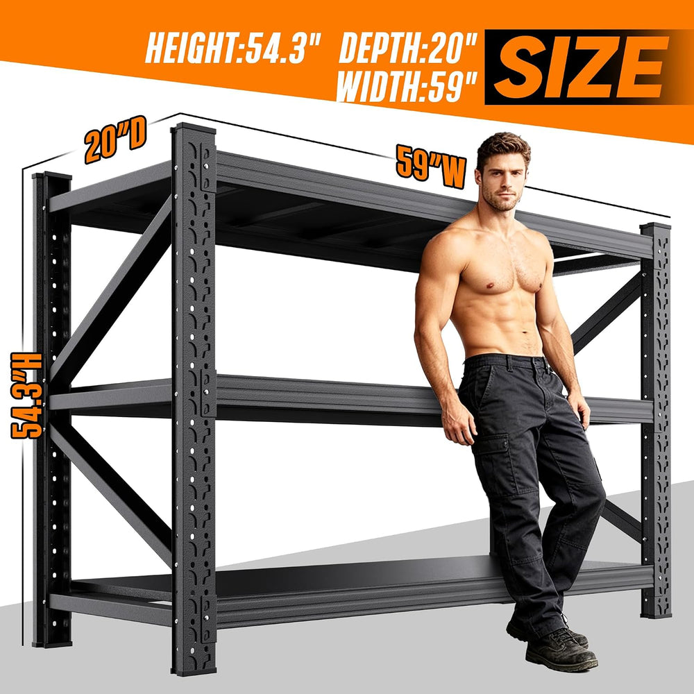 59" W Metal Storage Shelves,3 Tier Adjustable Heavy Duty Garage Shelving...