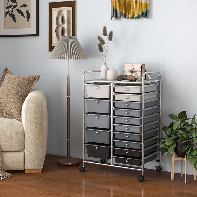 GOFLAME 15-Drawer Rolling Storage Cart, Utility Cart