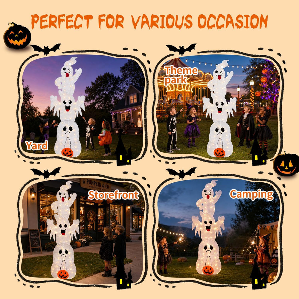 7FT Giant Halloween Decorations Outdoor Light Up Stacked Ghost for Porch