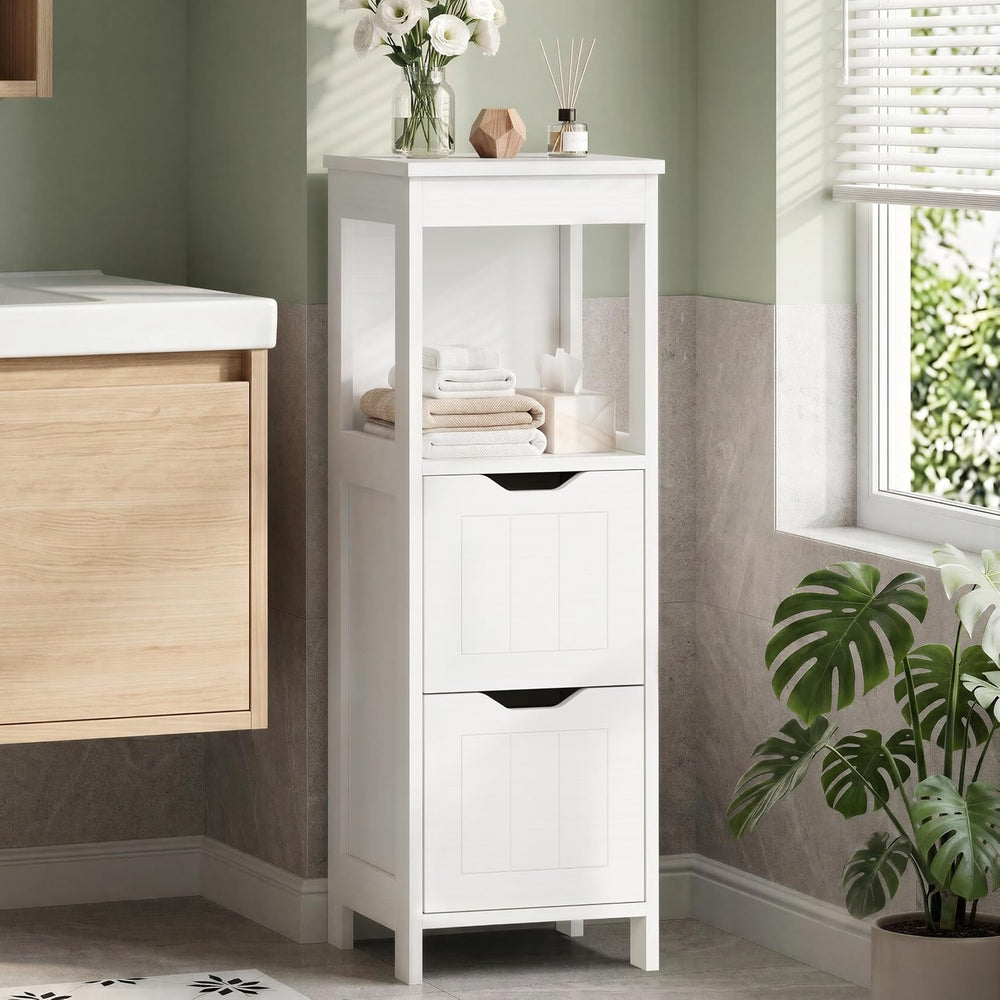 Shintenchi Small Bathroom Storage Cabinet, 2 Drawer Slim Floor Cabinet