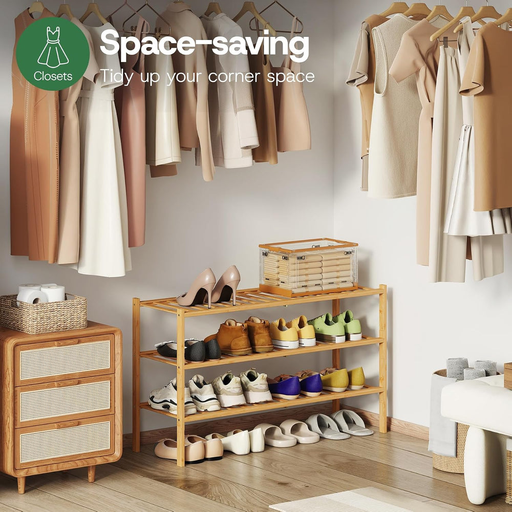 3-Tier Long Shoe Rack for Closet, Adjustable Height Shelves, 33-Inch