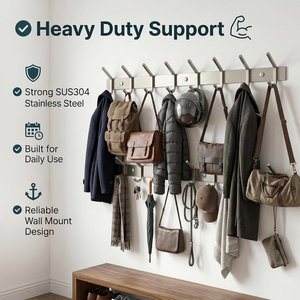 Coat Rack Wall Mount – Brushed Nickel 24 Inch Stainless Steel Hook Rail with ...
