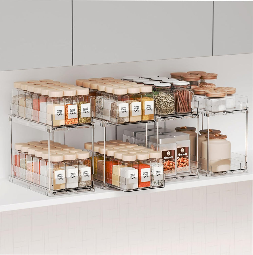 Yieach 4 Pack 2 Tier Vertical Spice Rack Pull Out,10.4'' Deep Narrow ...