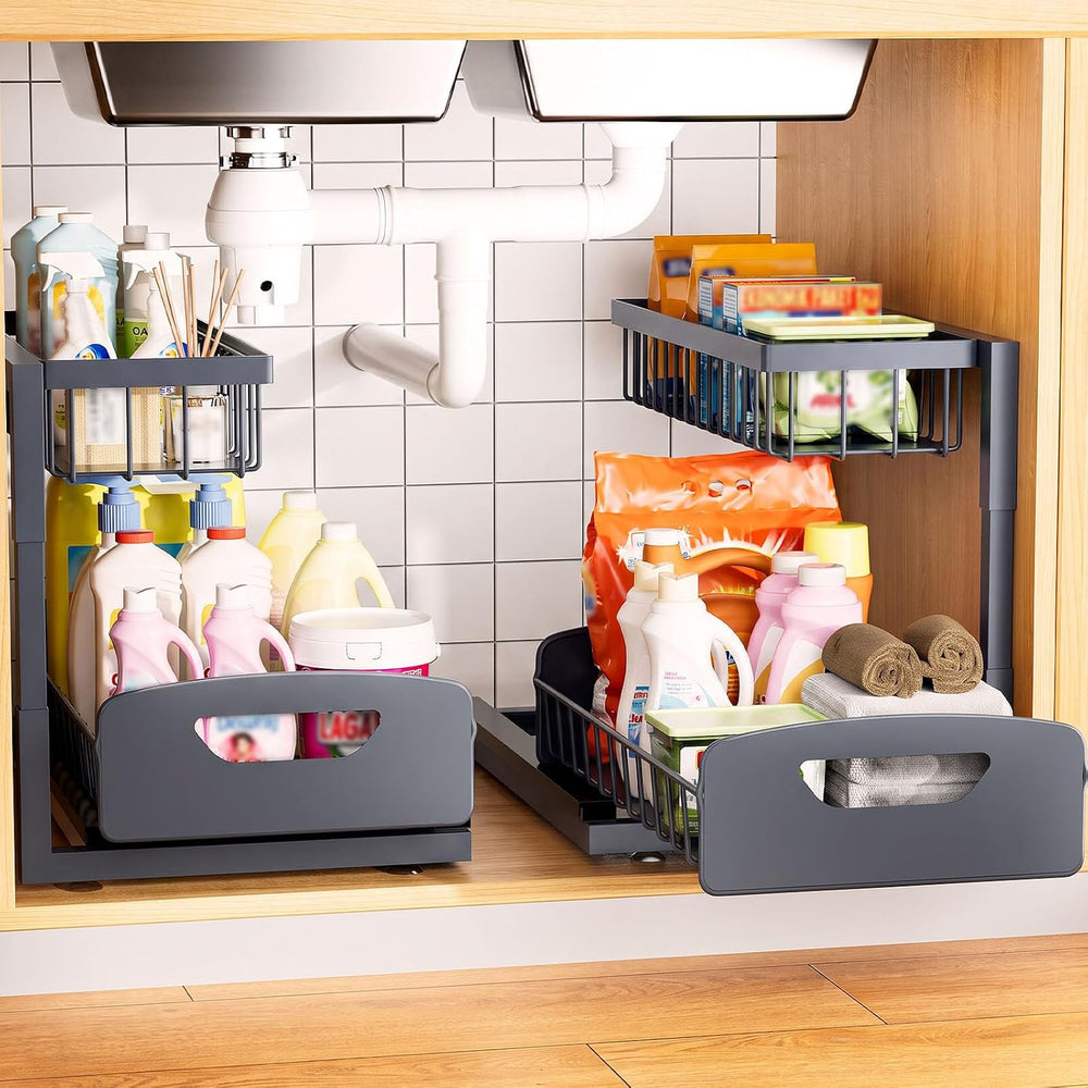 Under Kitchen Sink Organizer, Metal Pull Out Bathroom Organizers and Storage,...