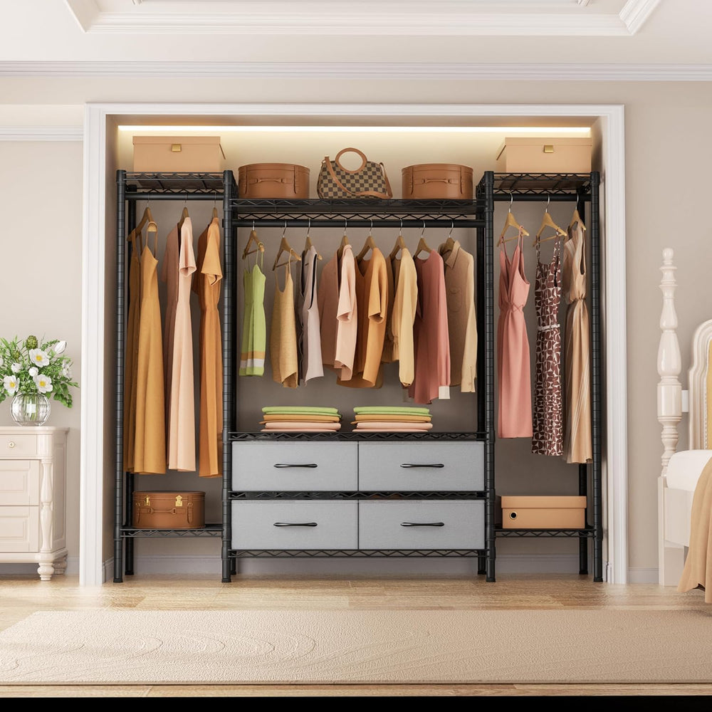 Golpart Heavy Duty Clothes Rack Metal Wardrobe with Adjustable Wire Shelves