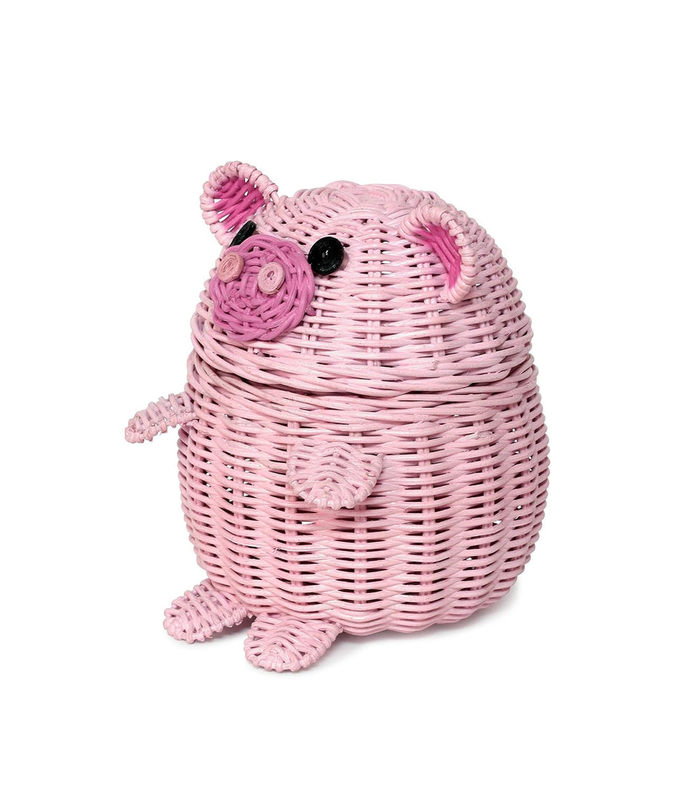 G6 COLLECTION Pig Rattan Storage Basket With Lid Decorative Bin Home Decor Ha...