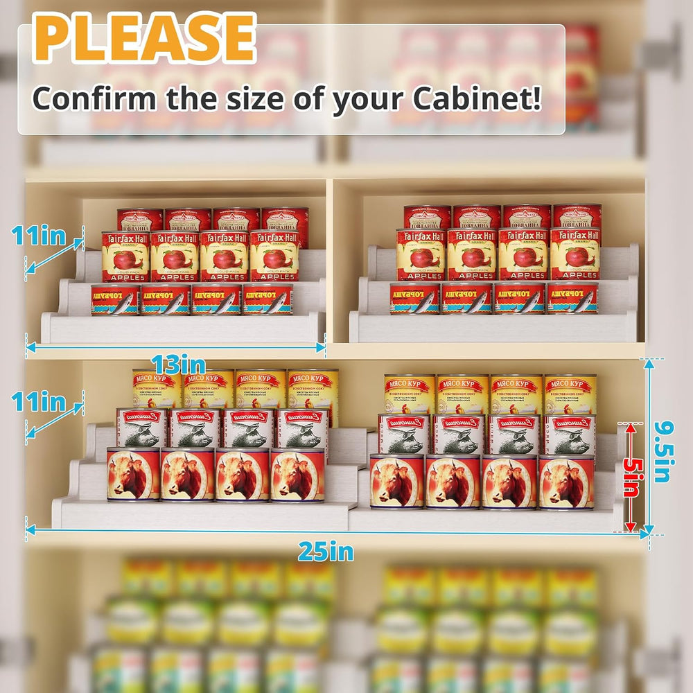 3-Tier Expandable Bamboo Can Organizer for Pantry, Holds 24 Cans, White