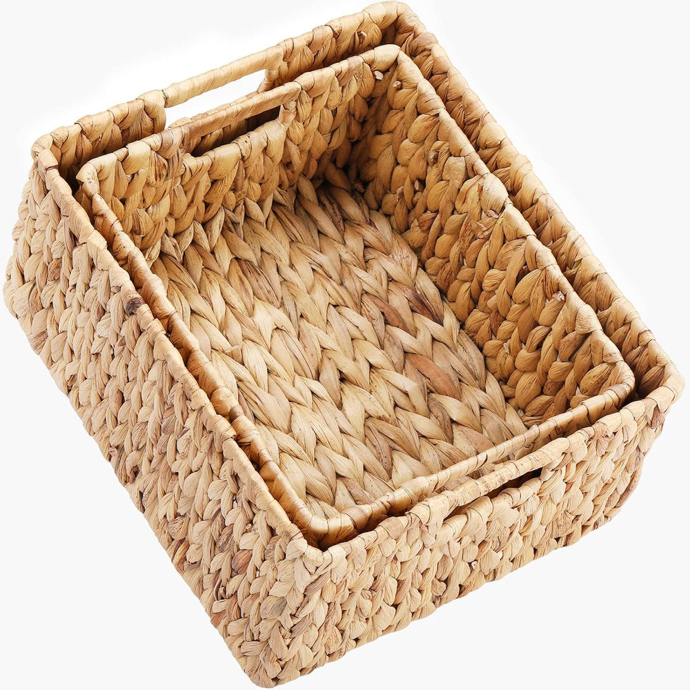 HOONEX Water Hyacinth Storage Baskets, Wicker Baskets (Set of 2)