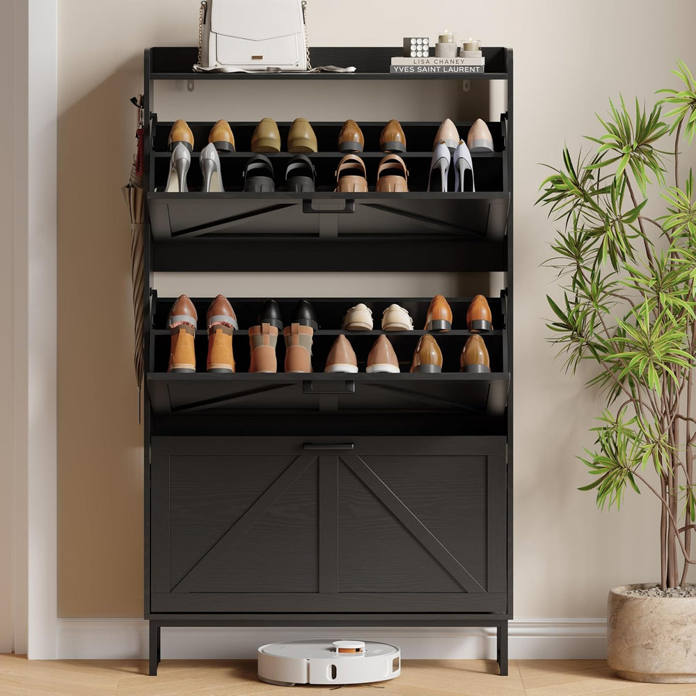 Xixini Shoe Storage Cabinet with 3 Flip Drawers, Entryway Shoe Rack, Black