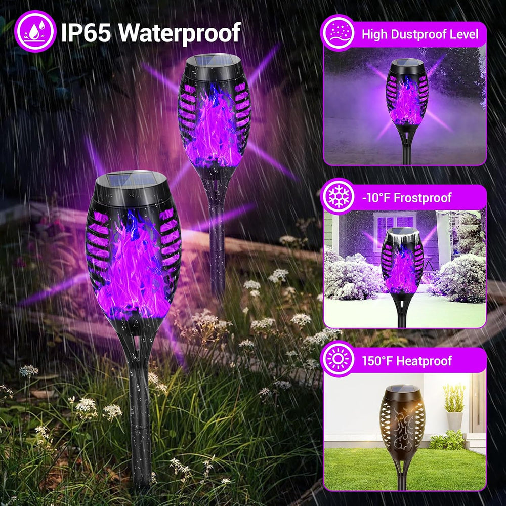Purple Halloween Solar Lights Outdoor with Flickering Flame, 10 Pack