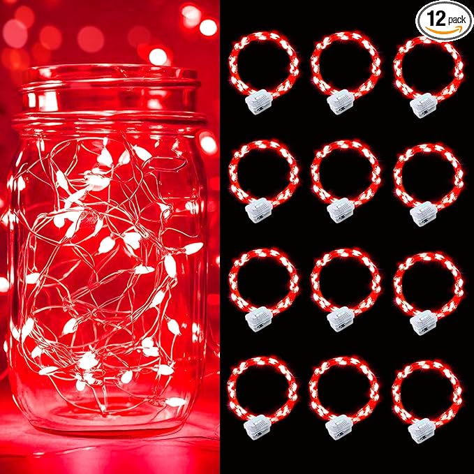 pozzolanas 12 Pack Red Battery Operated String Lights - 7ft Waterproof Fairy ...