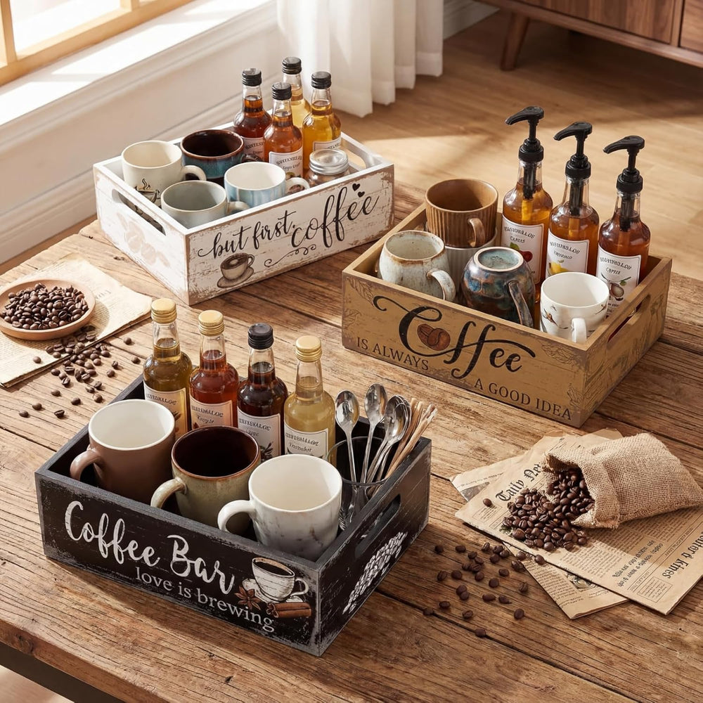 3 Pcs Christmas Wood Crate with Words Coffee Bar Love Is Brewing