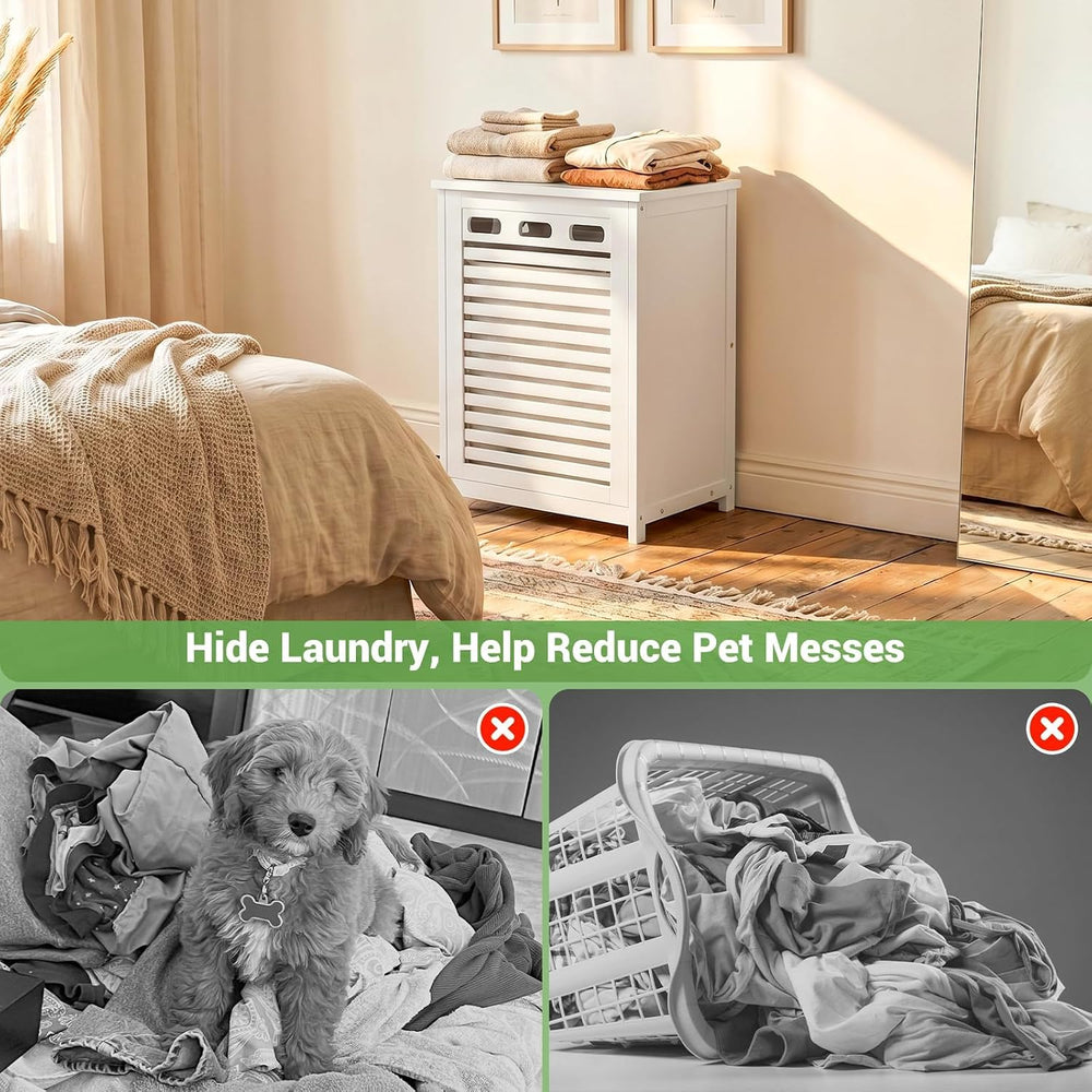 Bamboo Tilt Out Laundry Hamper Cabinet with 15.5 Gal Removable Bag, White