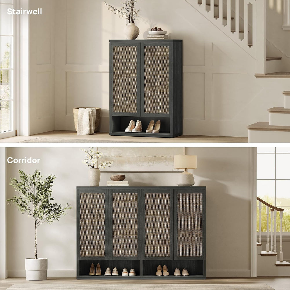 SICOTAS 96.8" Wide Tall Rattan Shoe Storage Cabinet for Entryway with Doors
