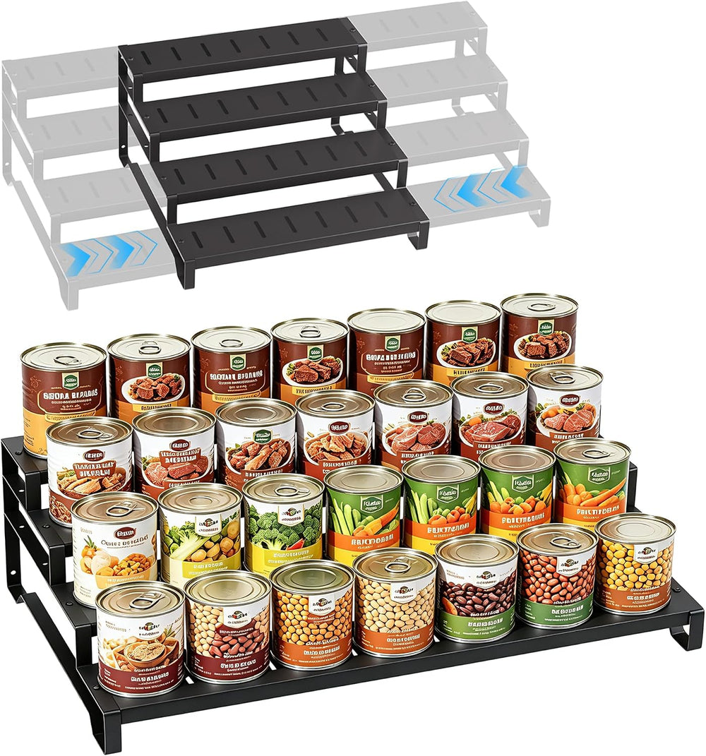 Expandable Can Organizer for Pantry, 4-Tier Adjustable Metal Can Rack