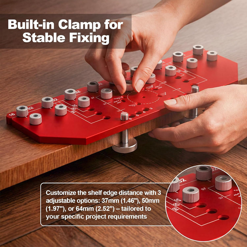 9 Holes Shelf Pin Jig and Hinge Jig 2-in-1, 1/4 Inch & 5mm