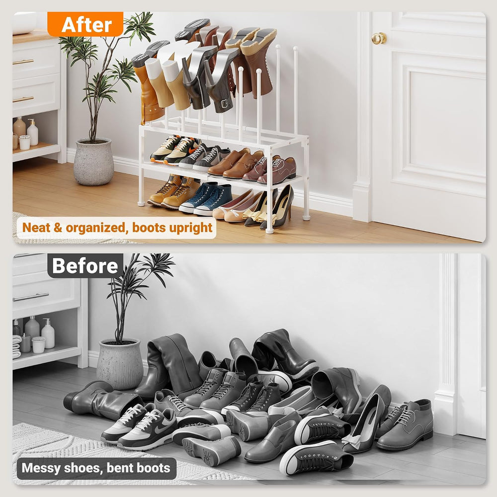 3-Tier Expandable Shoe Rack with Removable Boot Posts, 2-in-1 Shoe Organizer ...
