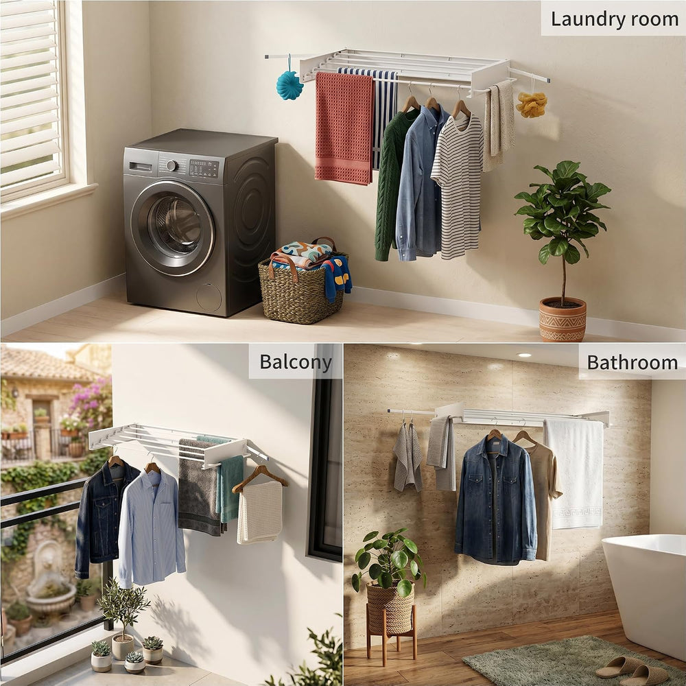 Wall Mounted Drying Rack, 31.5" Foldable Laundry Drying Rack, 60lbs Capa...