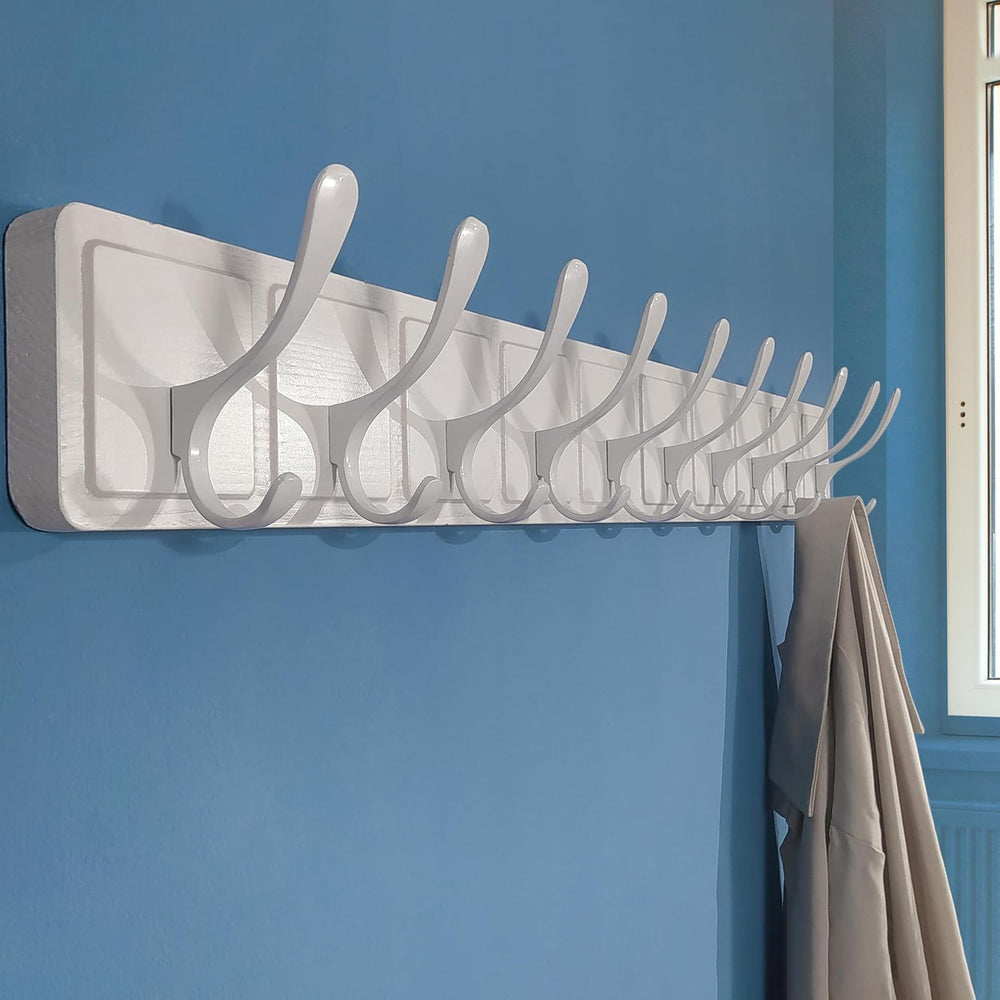 SKOLOO Scandi-Style Wooden Carved-Block Coat Hook, Wall Coat Hanger with 10 H...