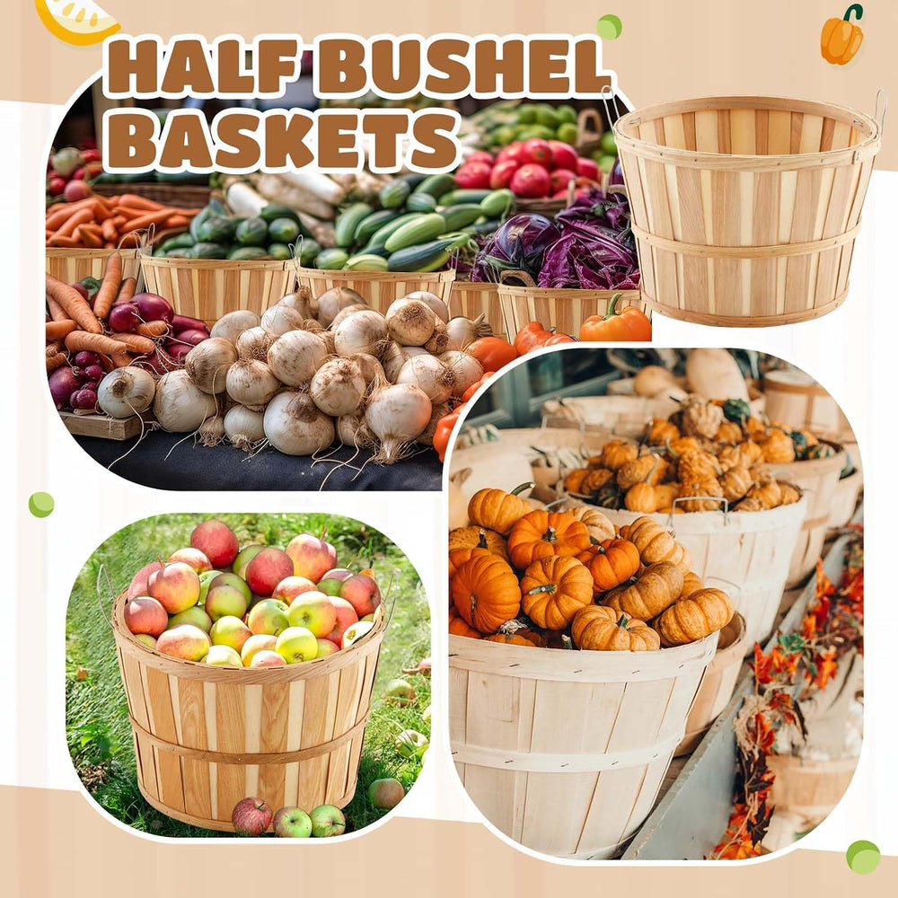 Marsui 6 Pcs Jumbo Half Bushel Baskets Wood Planter, Natural Wood