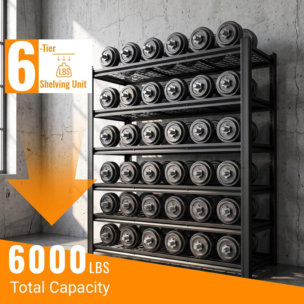 Metal Storage Shelving Unit, 6-Tier Adjustable Heavy Duty Garage Shelves