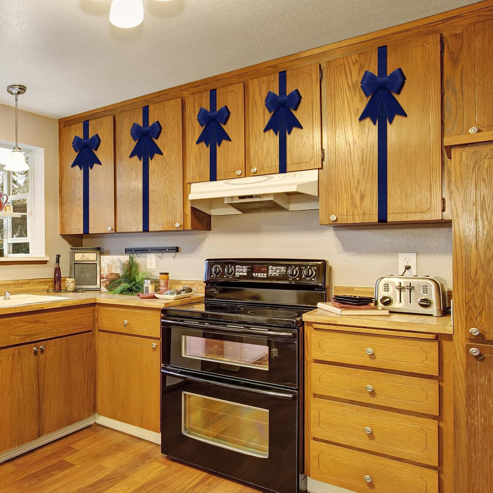 16pcs Blue Christmas Velvet Cabinet Bows for Kitchen