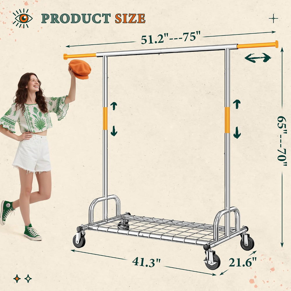 Raybee Heavy Duty Clothes Rack 530LBS Adjustable Rolling Clothes Rack