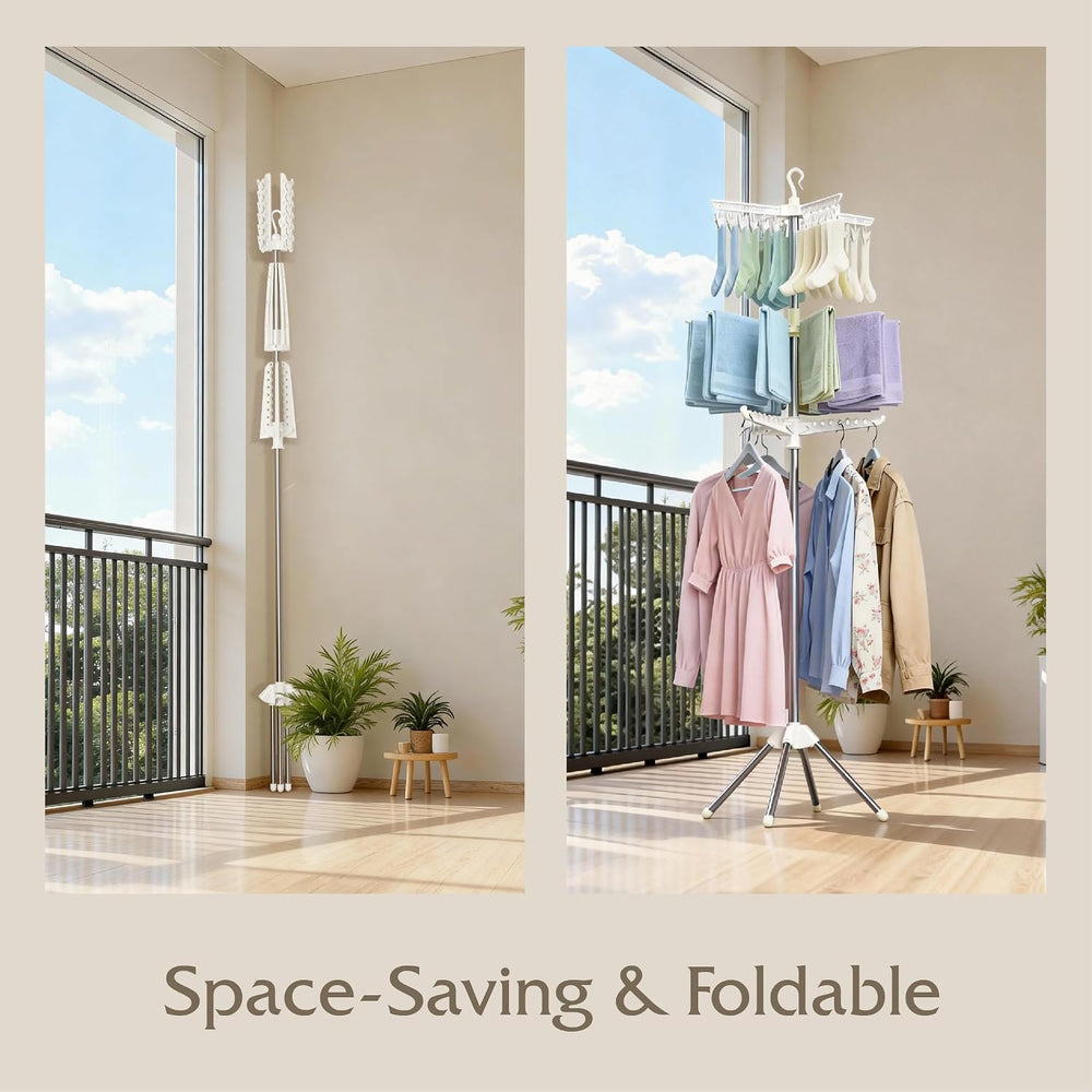 Beaudaily Clothes Drying Rack, Foldable 79.5-Inch Laundry Drying Rack,3 Tie, ...
