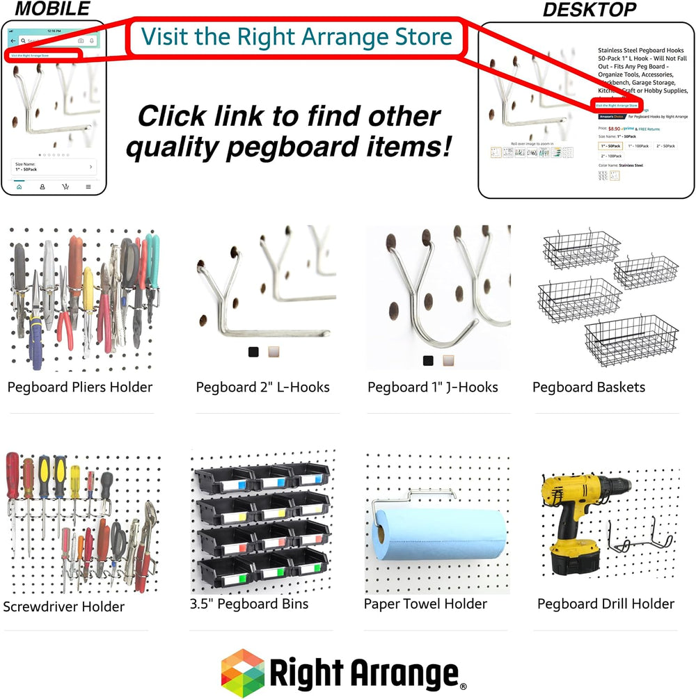 Pegboard Bins - 12 Pack Black - Hooks to Any Peg Board - Organize Hardware, A...