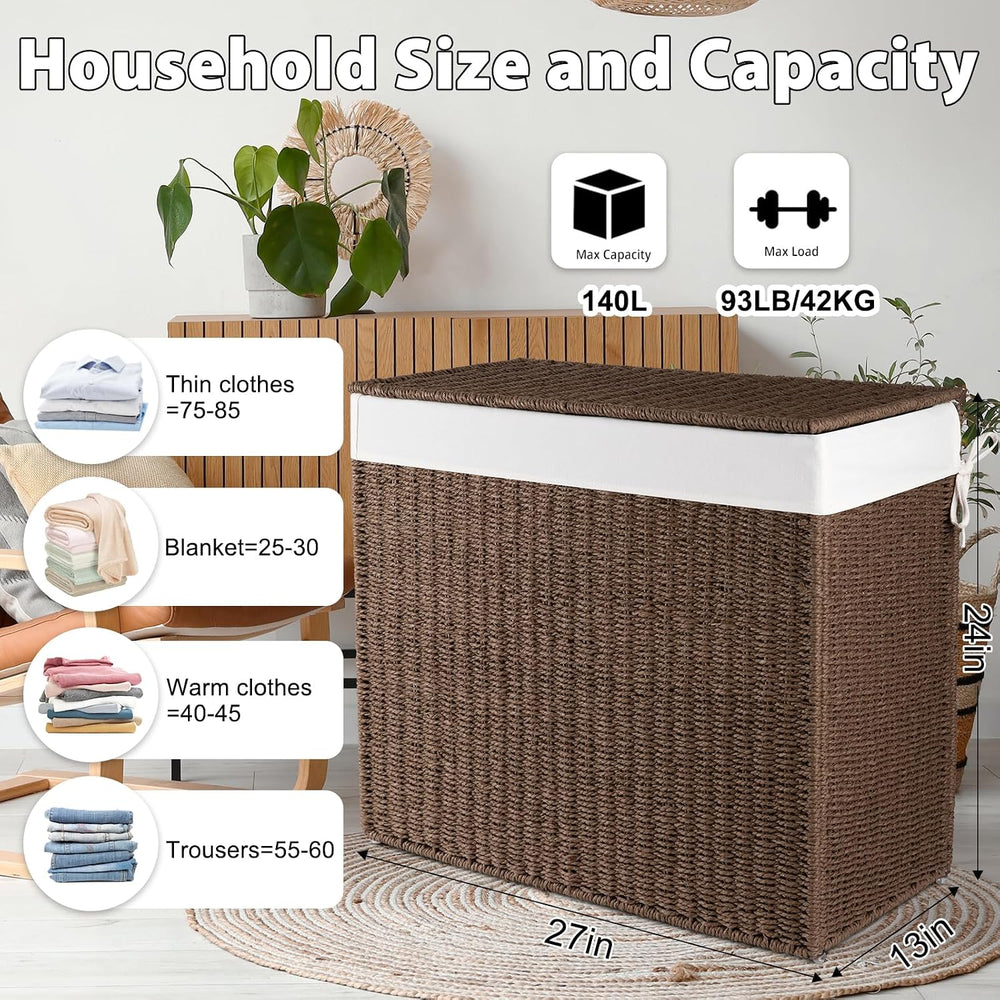 OIAHOMY Laundry Hamper with Lid, 140L(35.7 Gal) Large Wicker Laundry Basket f...
