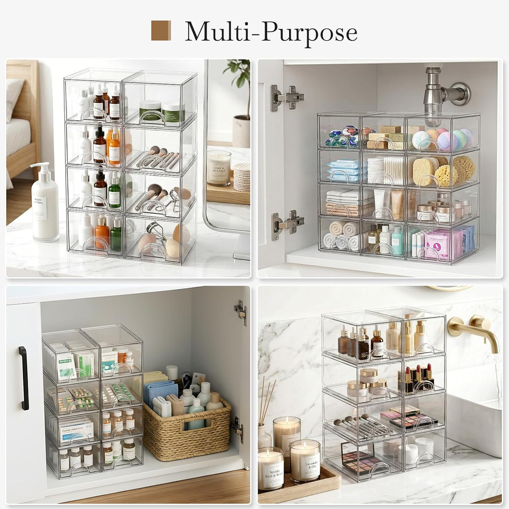 8 Pack Small Clear Stackable Acrylic Storage Boxes & Drawers