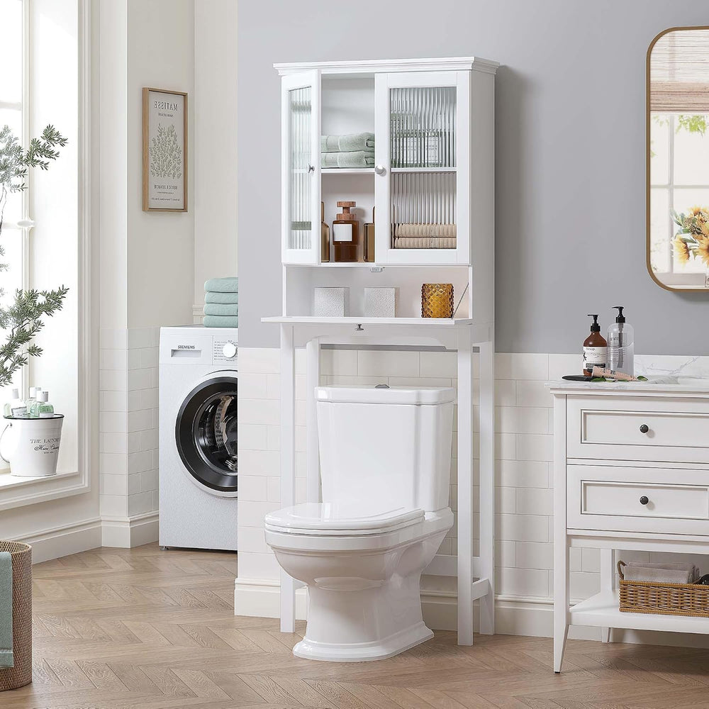 Spirich Over the Toilet Storage Cabinet with Moru Glass Doors, White