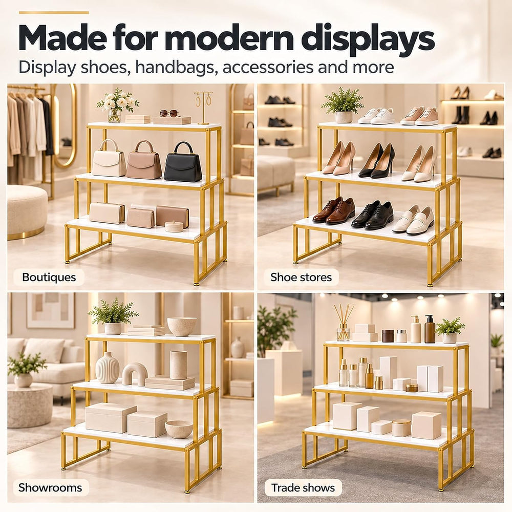 3 Tier Retail Display Table, Metal Shoe Handbag Boutique Stand