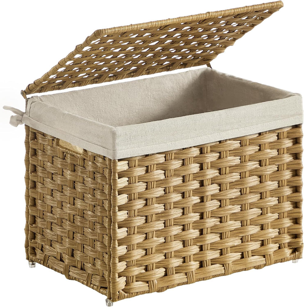 SONGMICS Woven Storage Basket with Lid, 9.2 Gallon (35L), Foldable