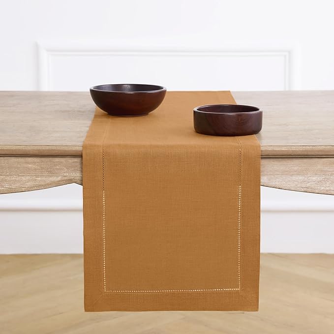 Solino Home Linen Brown Sugar Table Runner 72 Inches Long - 100% Pure Linen H...