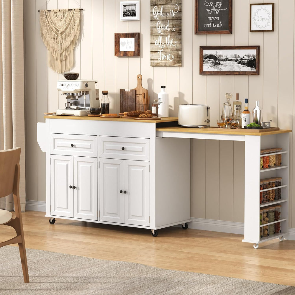 80"-48" Extendable Kitchen Island with Extended Dining Table and Po...