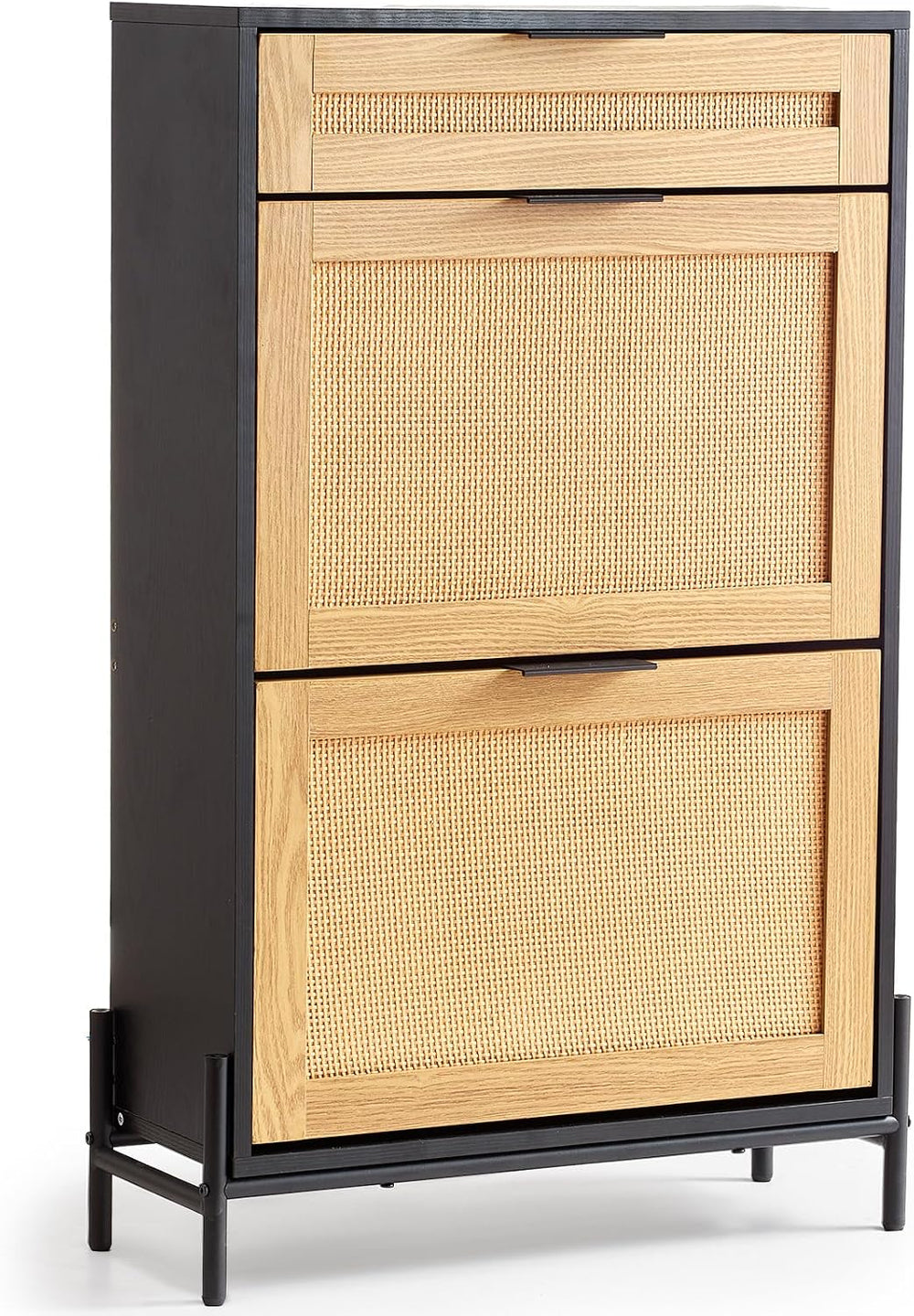 VEVOR Rattan Shoe Cabinet, Narrow Shoe Storage Organizer with 2 Flip Rattan D...