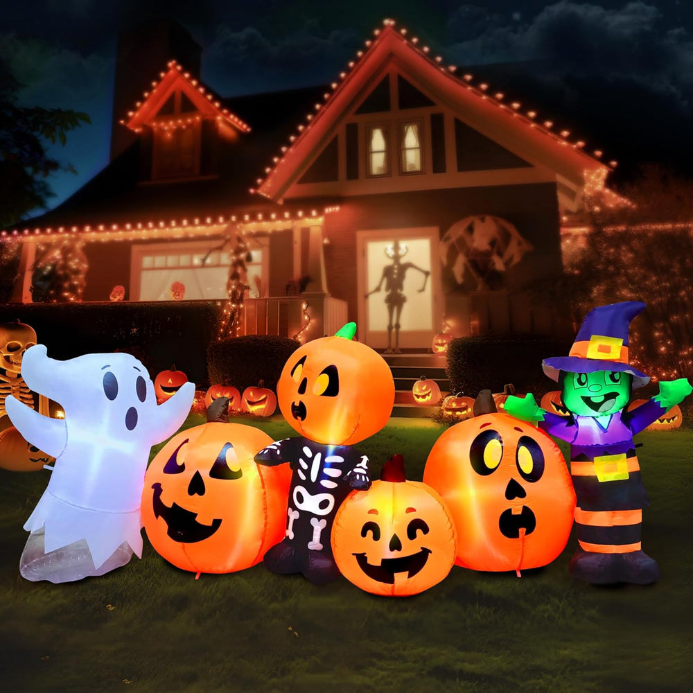 Joiedomi 8 ft Long Halloween Inflatable Three Characters and Pumpkin Patch Ou...