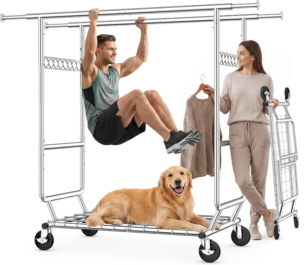 HOKEEPER Clothes Rack Heavy Duty Clothing Rack Load 650 LBS Collapsible Garme...