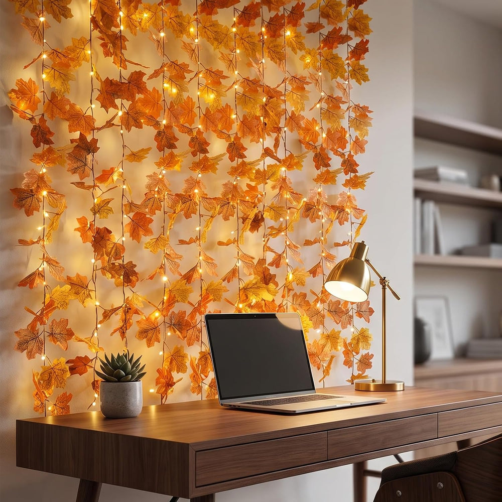 suddus Curtain Lights, Fall Garland with Lights for Office, Porch, Halloween,...