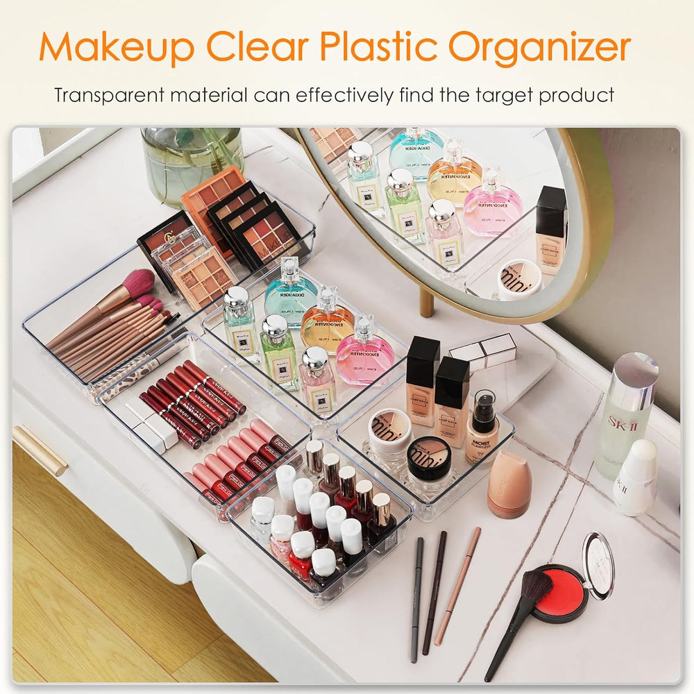 Drawer Organizer, 10 Pack Large Clear Plastic Set, 3 Size Versatile Bathroom ...