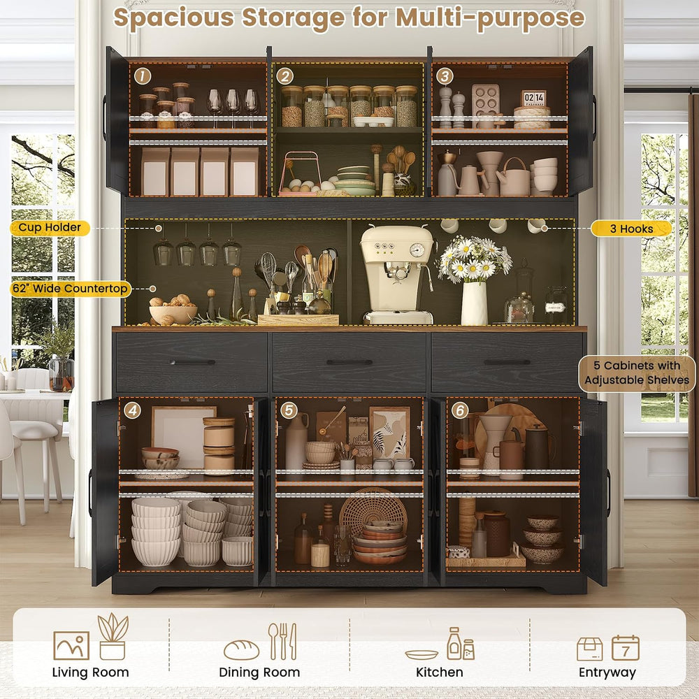 VVFLU 71" H x 62''W Tall Kitchen Pantry Cabinet with Charging St...
